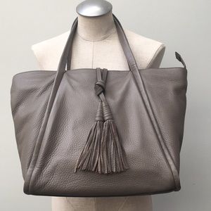 Vince Camuto Olive Grey Leather Taro Tassel Tote